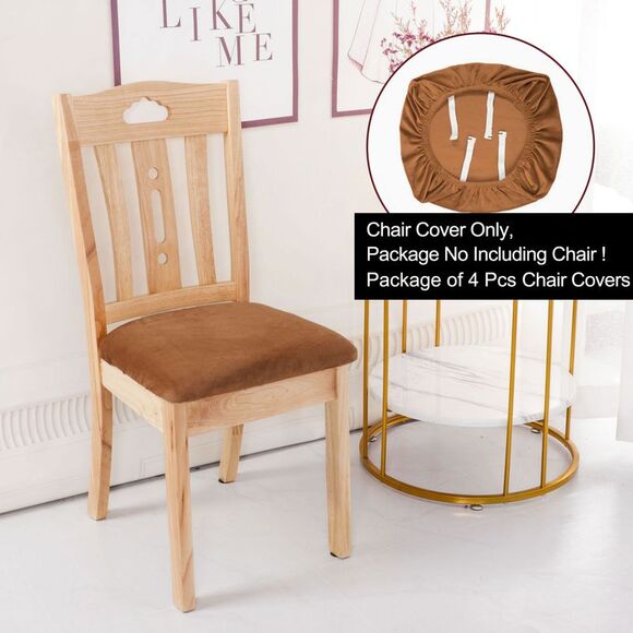 4Pcs Velvet Dinning Chair Seat Cover Slipcovers Brown - Picture 2 of 6